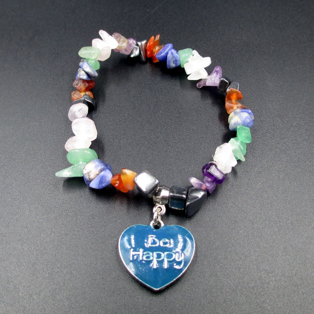 Vintage Be Happy Heart Stone Bracelet
